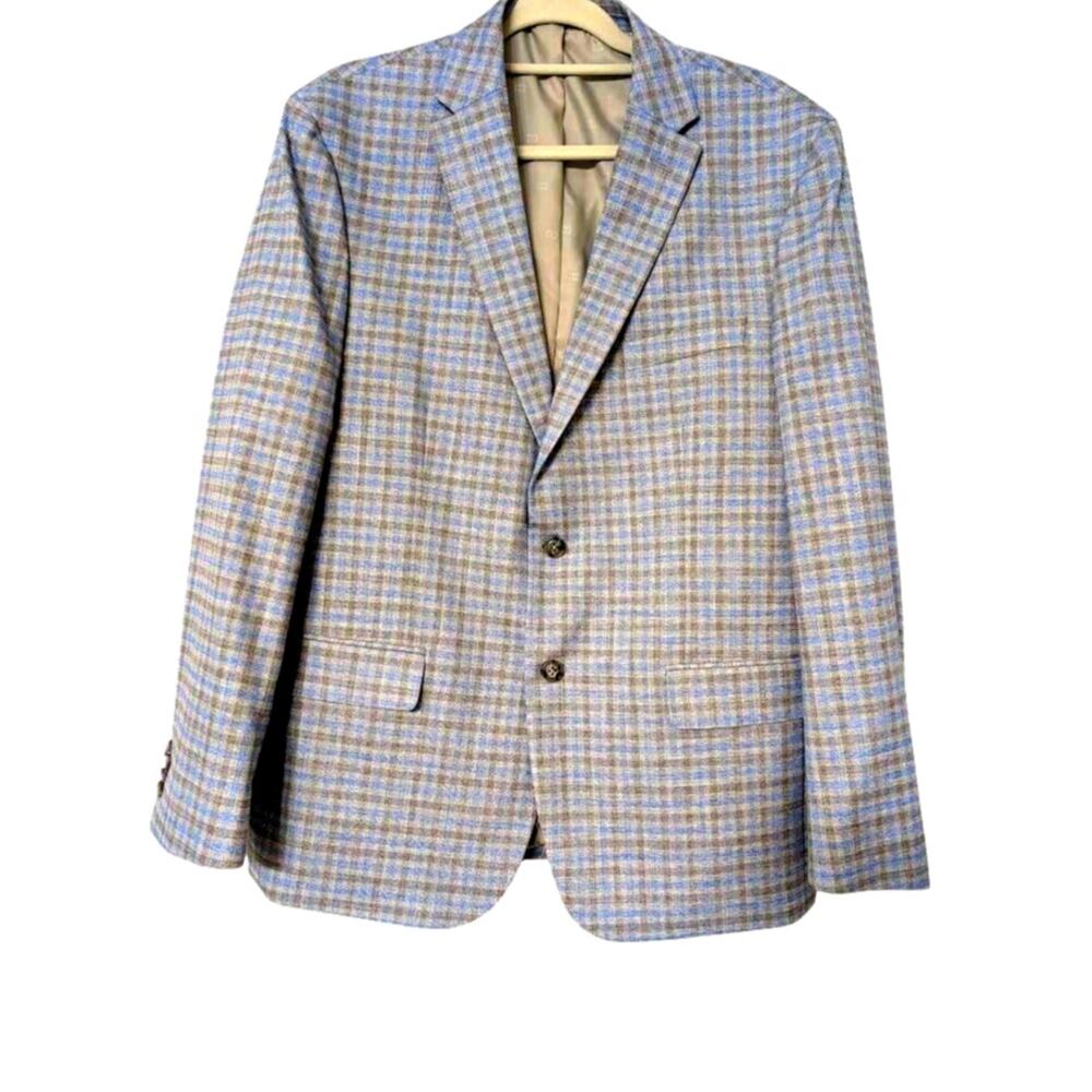 Tommy Hilfiger Tweed Plaid Blazer Coat Blue Gray Men's 44R Grandpacore Academia